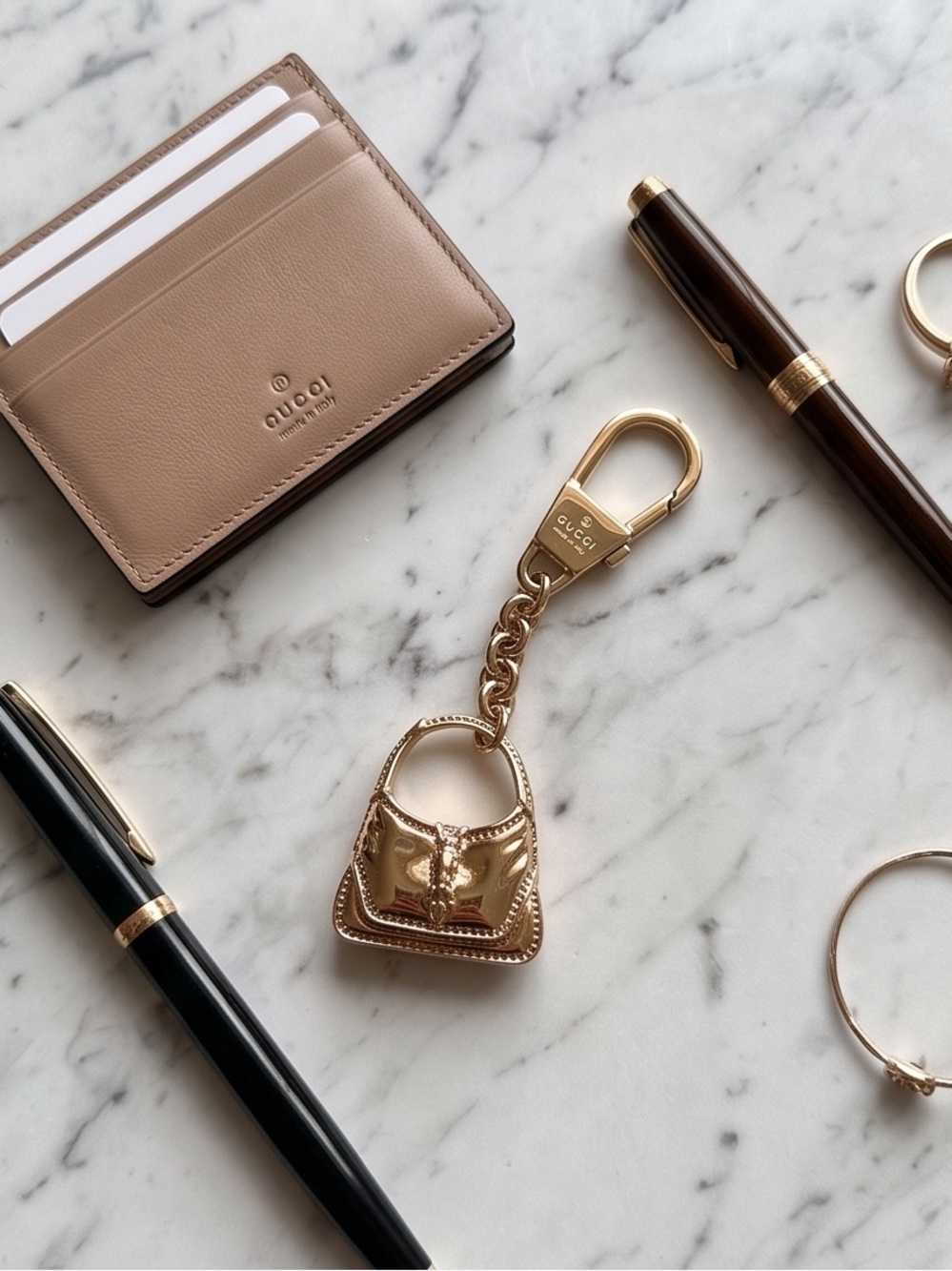 Gucci Gold Mini Purse Keychain with Chain Clip
